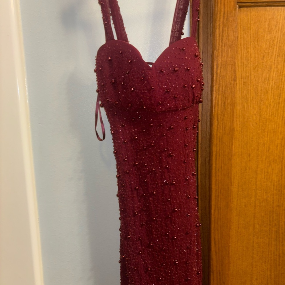 Elegant Burgundy Beaded Dress